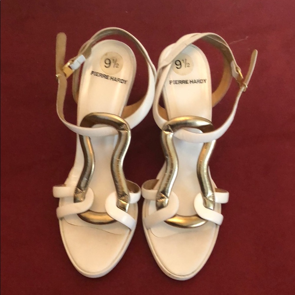 Pierre Hardy White and Gold Leather Wedge Sandals